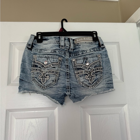 Rock Revival Blue Distressed Jean Shorts - Picture 2 of 5